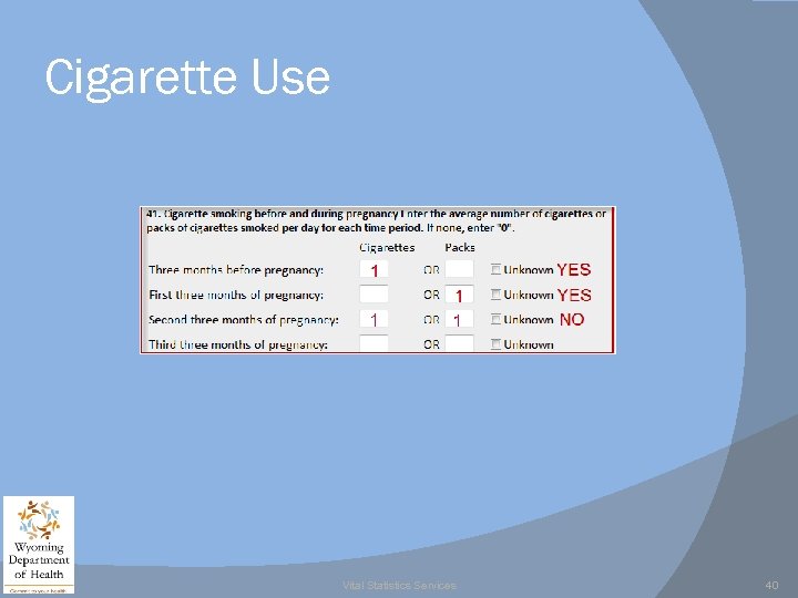 Cigarette Use Vital Statistics Services 40 