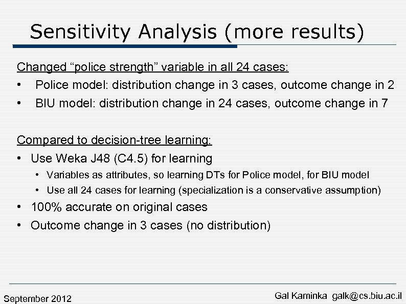 Sensitivity Analysis (more results) Changed “police strength” variable in all 24 cases: • Police