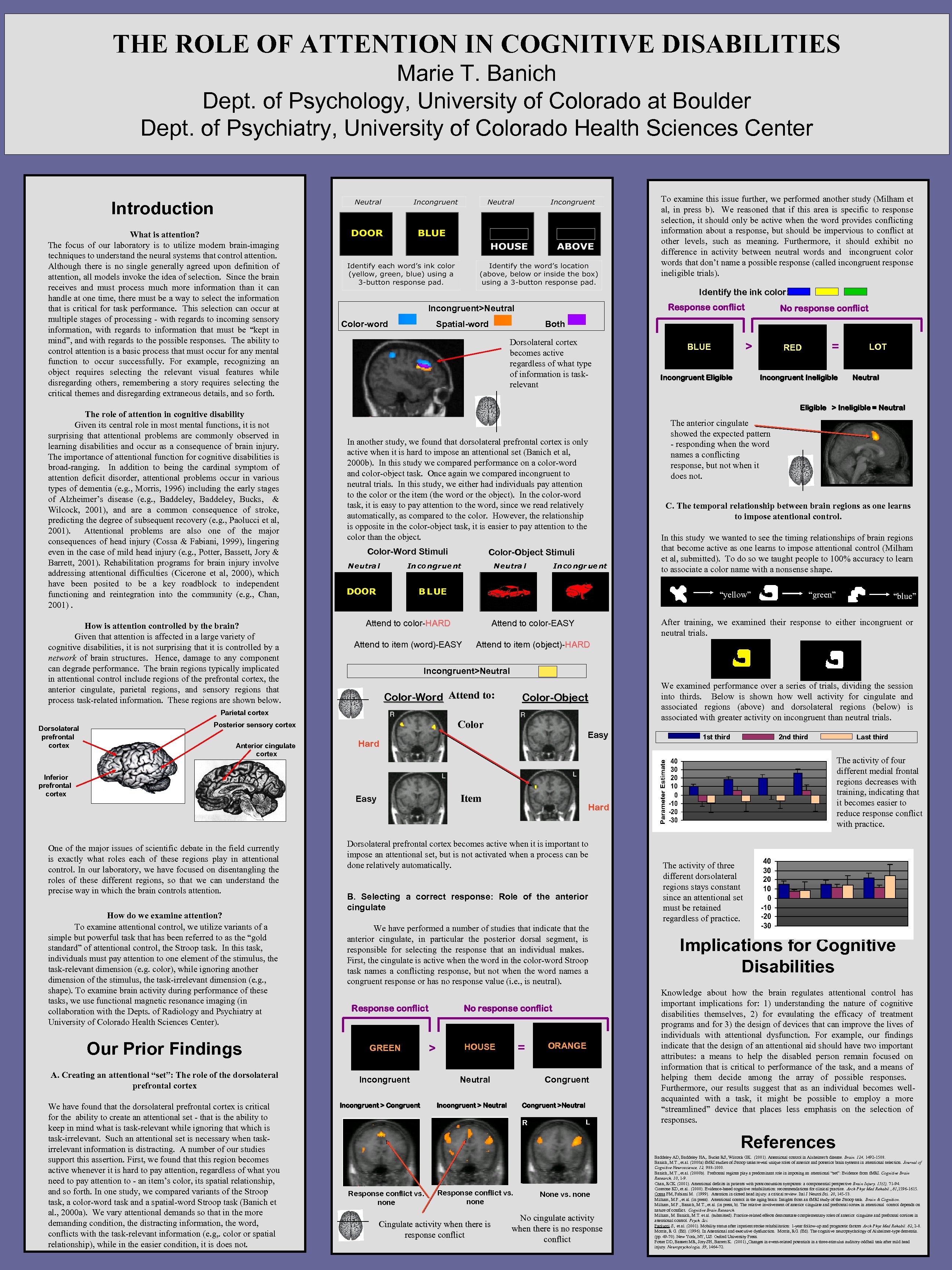 THE ROLE OF ATTENTION IN COGNITIVE DISABILITIES Marie T. Banich Dept. of Psychology, University