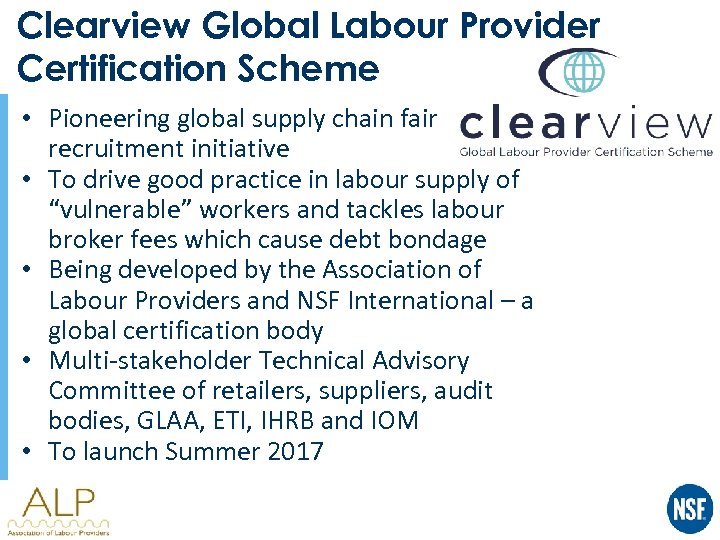 Clearview Global Labour Provider Certification Scheme • Pioneering global supply chain fair recruitment initiative