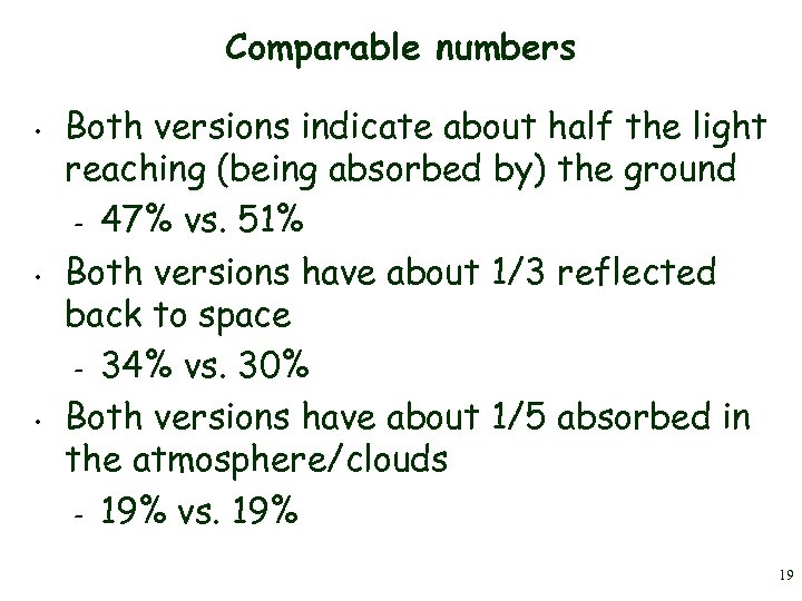 Comparable numbers • • • Both versions indicate about half the light reaching (being