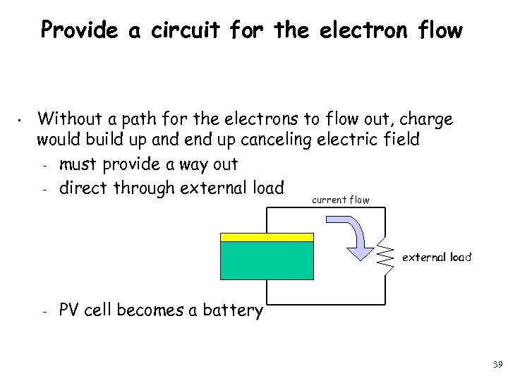 Provide a circuit for the electron flow • Without a path for the electrons