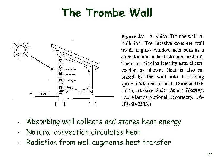 The Trombe Wall • • • Absorbing wall collects and stores heat energy Natural