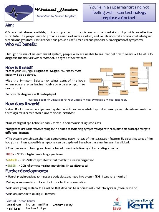 Supervised by Duncan Langford You're in a supermarket and not feeling well – can