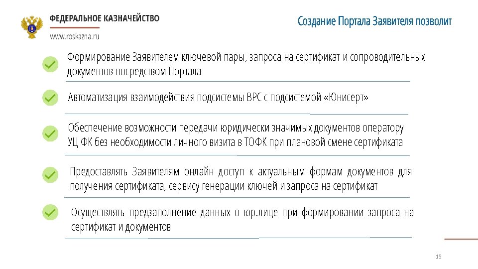 Создание Портала Заявителя позволит Формирование Заявителем ключевой пары, запроса на сертификат и сопроводительных документов
