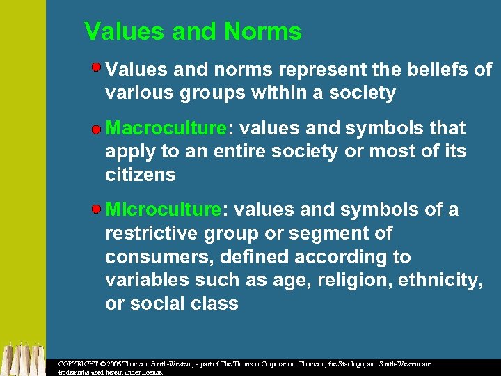 Values and Norms Values and norms represent the beliefs of various groups within a