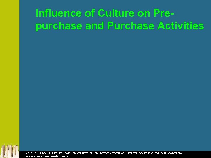 Influence of Culture on Prepurchase and Purchase Activities COPYRIGHT © 2006 Thomson South-Western, a