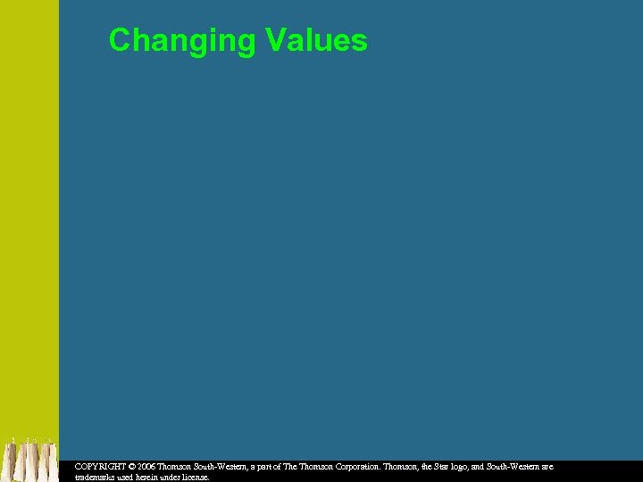 Changing Values COPYRIGHT © 2006 Thomson South-Western, a part of The Thomson Corporation. Thomson,