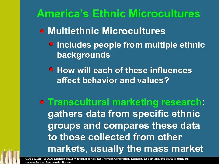 America’s Ethnic Microcultures Multiethnic Microcultures Includes people from multiple ethnic backgrounds How will each