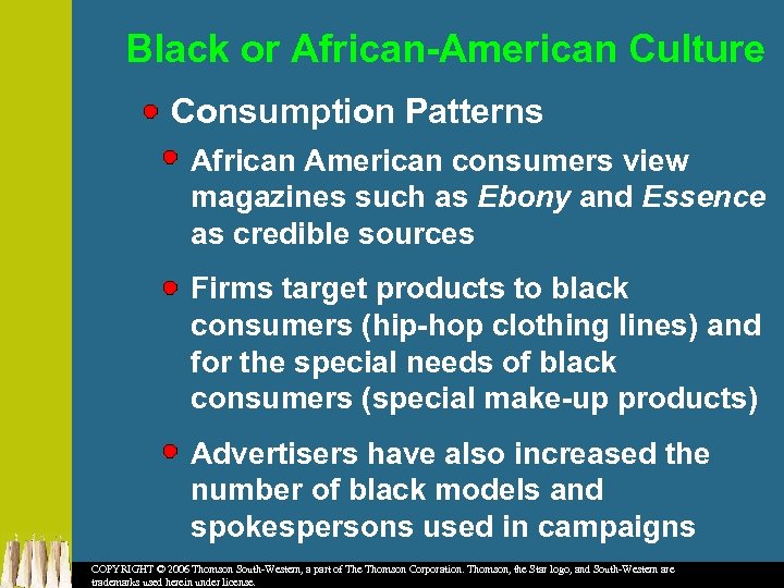Black or African-American Culture Consumption Patterns African American consumers view magazines such as Ebony