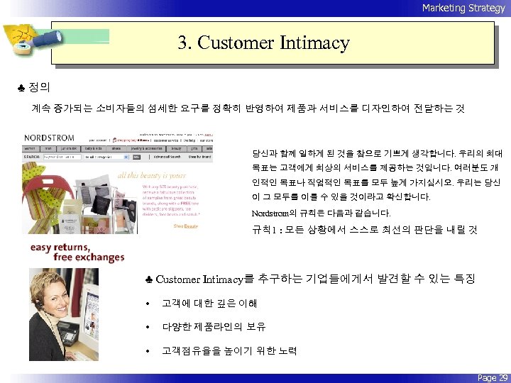 Marketing Strategy 3. Customer Intimacy ♣ 정의 계속 증가되는 소비자들의 섬세한 요구를 정확히 반영하여