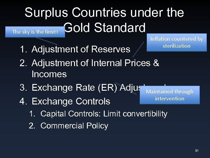 Surplus Countries under the The sky is the limit! Gold Standard Inflation countered by