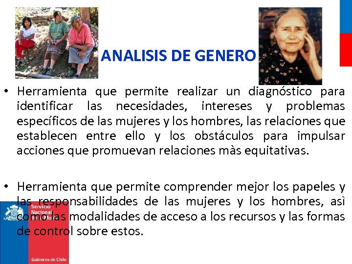 ANALISIS DE GENERO • Herramienta que permite realizar un diagnóstico para identificar las necesidades,