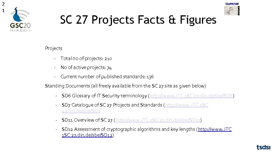 2 1 SC 27 Projects Facts & Figures Projects - Total no of projects: