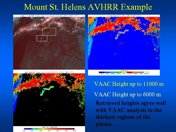 Mount St. Helens AVHRR Example VAAC Height up to 11000 m VAAC Height up