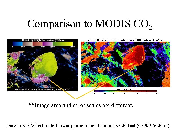 Comparison to MODIS CO 2 **Image area and color scales are different. Darwin VAAC