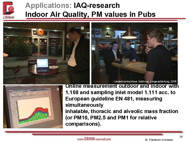 Applications: IAQ-research Indoor Air Quality, PM values in Pubs Landeskrankenhaus Salzburg, Lungenabteilung, 2006 Online