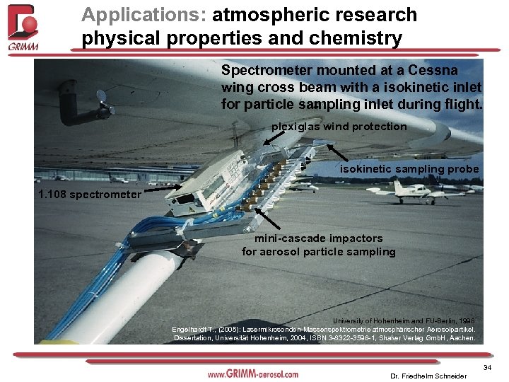 Applications: atmospheric research physical properties and chemistry Spectrometer mounted at a Cessna wing cross