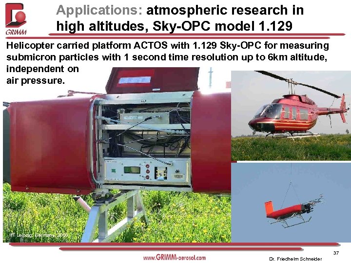 Applications: atmospheric research in high altitudes, Sky-OPC model 1. 129 Helicopter carried platform ACTOS