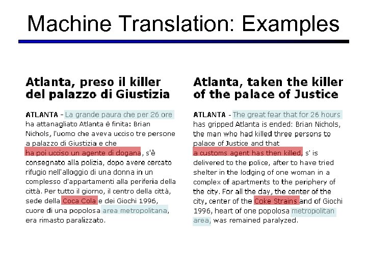 Machine Translation: Examples 