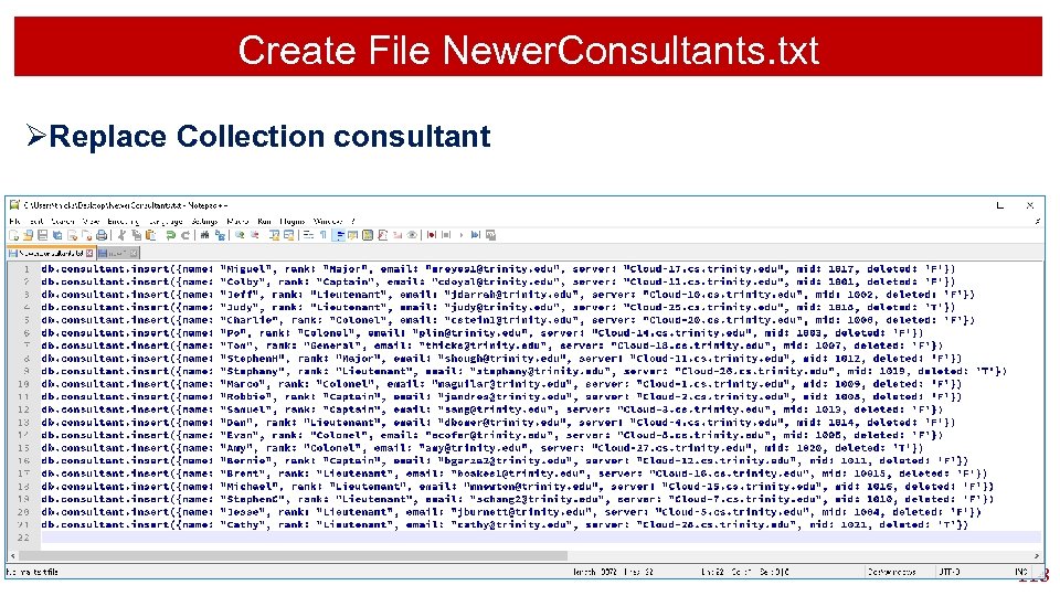 Create File Newer. Consultants. txt ØReplace Collection consultant 118 