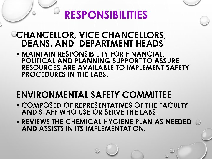 RESPONSIBILITIES CHANCELLOR, VICE CHANCELLORS, DEANS, AND DEPARTMENT HEADS § MAINTAIN RESPONSIBILITY FOR FINANCIAL, POLITICAL