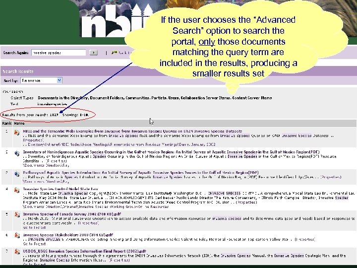 If the user chooses the “Advanced Search” option to search the portal, only those
