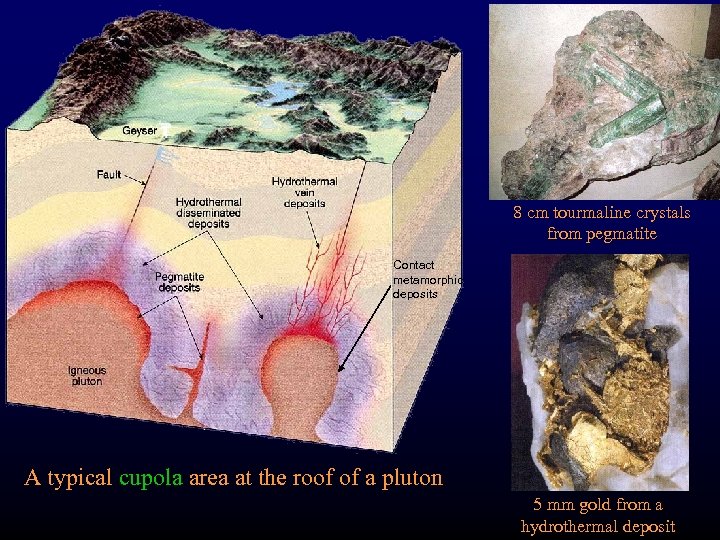 8 cm tourmaline crystals from pegmatite Contact metamorphic deposits A typical cupola area at