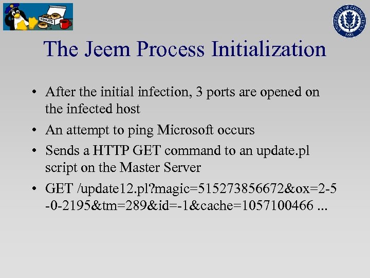The Jeem Process Initialization • After the initial infection, 3 ports are opened on