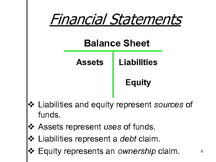 Financial Statements Balance Sheet Assets Liabilities Equity v Liabilities and equity represent sources of