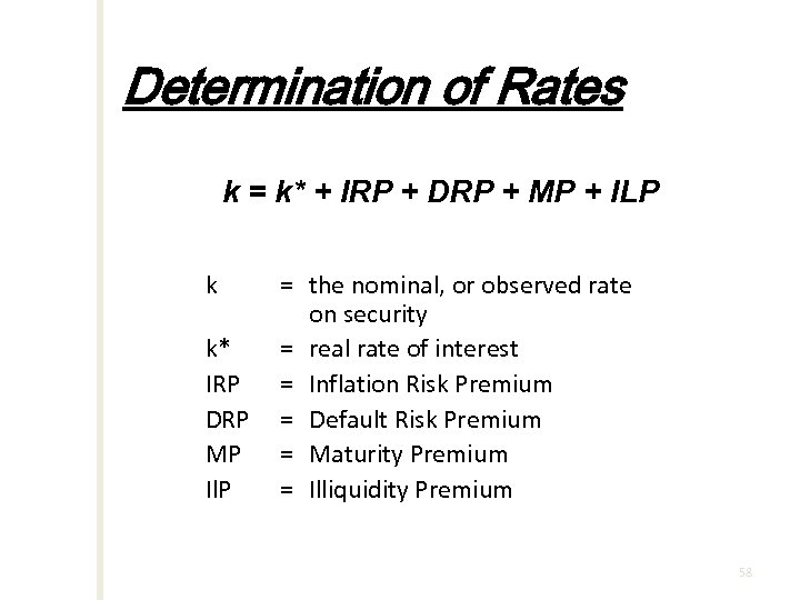 Determination of Rates k = k* + IRP + DRP + MP + ILP