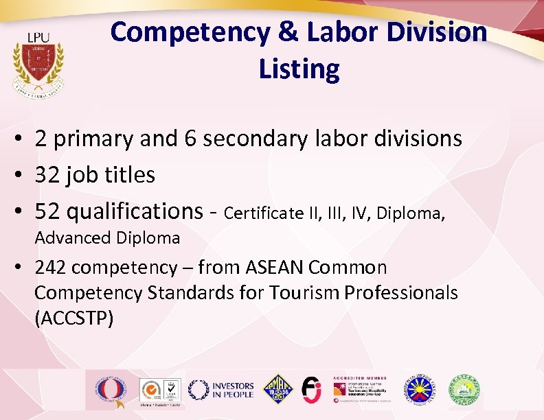 Competency & Labor Division Listing • 2 primary and 6 secondary labor divisions •