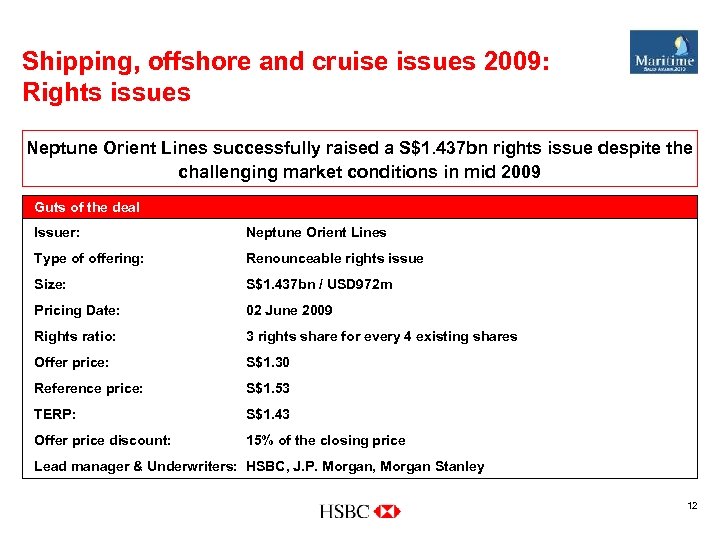 Shipping, offshore and cruise issues 2009: Rights issues Neptune Orient Lines successfully raised a