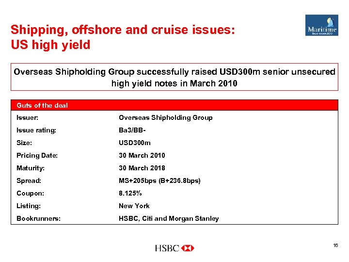 Shipping, offshore and cruise issues: US high yield Overseas Shipholding Group successfully raised USD