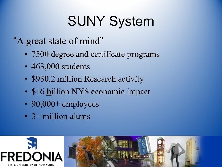 SUNY System “A great state of mind” • • • 7500 degree and certificate