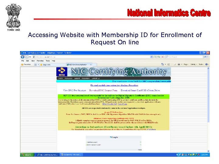 Accessing Website with Membership ID for Enrollment of Request On line 