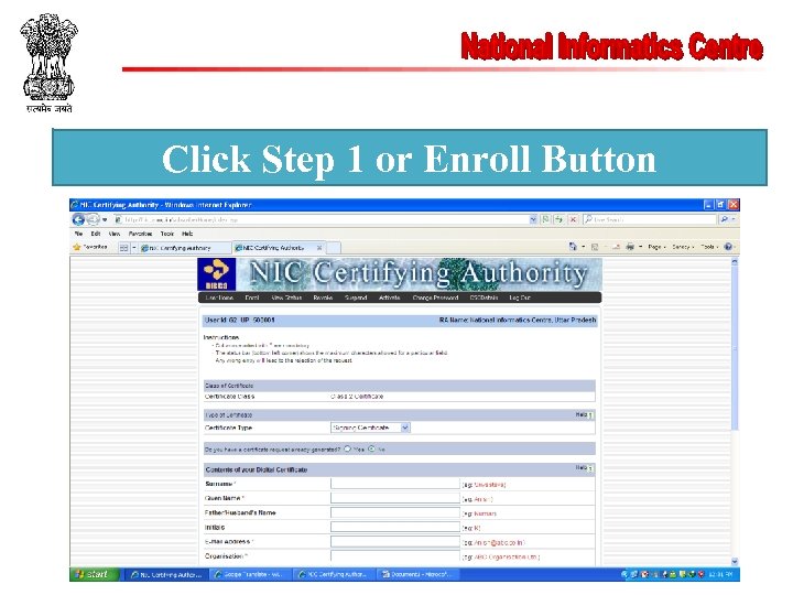Click Step 1 or Enroll Button 