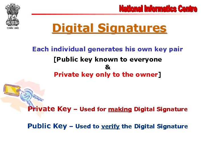 Digital Signatures Each individual generates his own key pair [Public key known to everyone