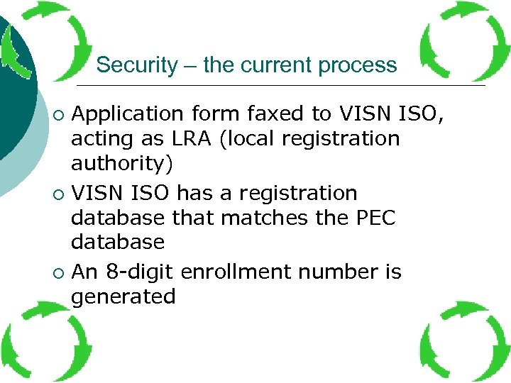 Security – the current process Application form faxed to VISN ISO, acting as LRA