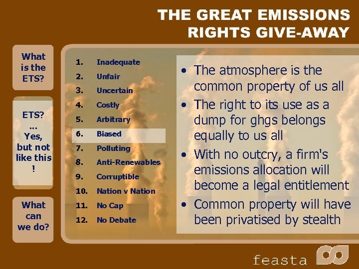 What is the ETS? 2. Unfair Uncertain 4. Costly 5. Arbitrary 6. Biased 7.