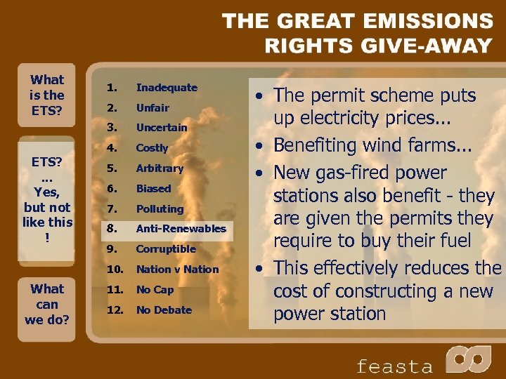 What is the ETS? 2. Unfair Uncertain 4. Costly 5. Arbitrary 6. Biased 7.