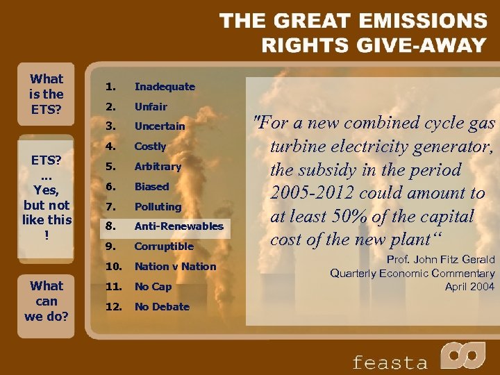 What is the ETS? 2. Unfair Uncertain 4. Costly 5. Arbitrary 6. Biased 7.