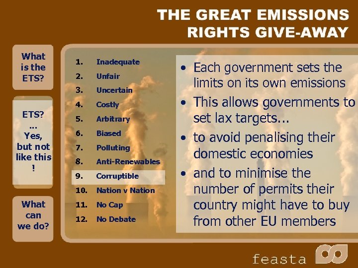 What is the ETS? 2. Unfair Uncertain 4. Costly 5. Arbitrary 6. Biased 7.