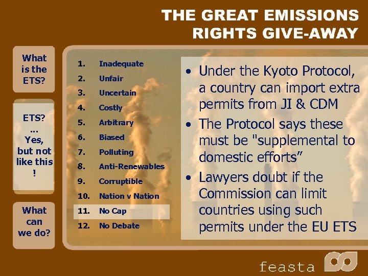 What is the ETS? 2. Unfair Uncertain 4. Costly 5. Arbitrary 6. Biased 7.