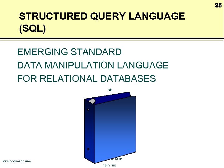 25 STRUCTURED QUERY LANGUAGE (SQL) EMERGING STANDARD DATA MANIPULATION LANGUAGE FOR RELATIONAL DATABASES *