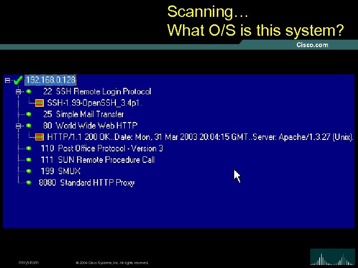 Scanning… What O/S is this system? mnystrom © 2004 Cisco Systems, Inc. All rights