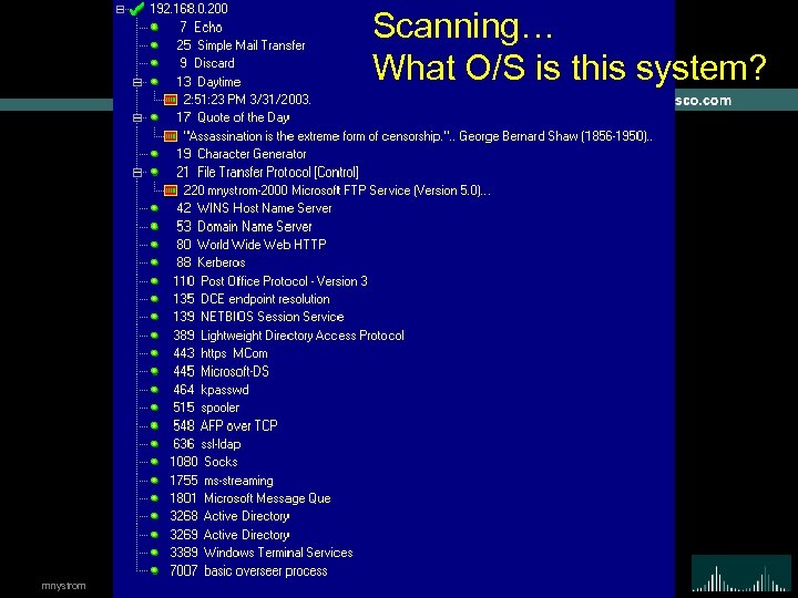 Scanning… What O/S is this system? mnystrom © 2004 Cisco Systems, Inc. All rights