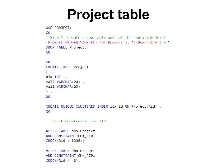 Project table 