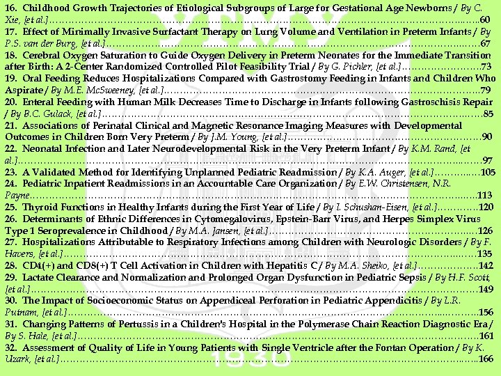 16. Childhood Growth Trajectories of Etiological Subgroups of Large for Gestational Age Newborns /