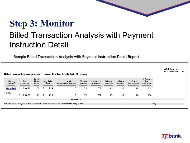 Step 3: Monitor Billed Transaction Analysis with Payment Instruction Detail 